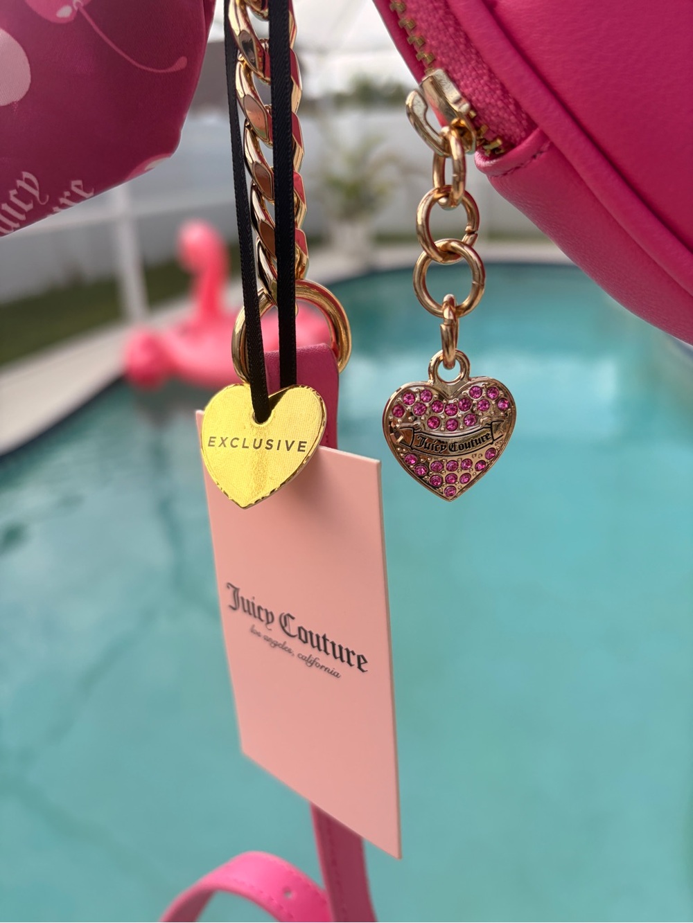 Juicy Couture Fuchsia Heart Quilted Rhinestone Mini Bag with Scarf-NWT - Picture 6 of 13